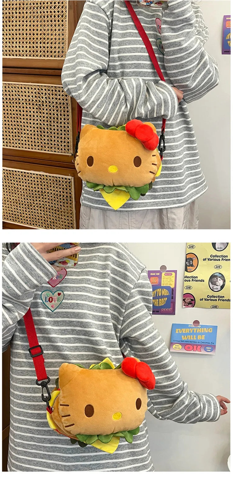 Hello Kitty Kawaii Hamburger Plush Mini Crossbody Bag Adorable Shoulder Purse for Teen Girls Kawaii Fashion Shoulder Bagfor Girl