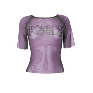 STYLISH LADY Letter Printed Mesh T Shirts 2025 Summer Women Short Sleeve O Neck See Through Sexy Club Party Street Tops Tees