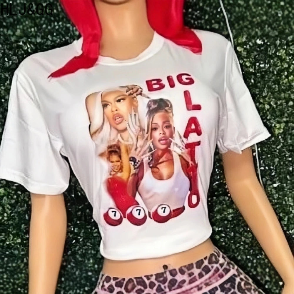 HLJ&GG Y2K Fashion Leopard Sequined Shorts Two Piece Sets Women Letter Print Round Neck Slim Crop Top And Shorts Outfits 2025