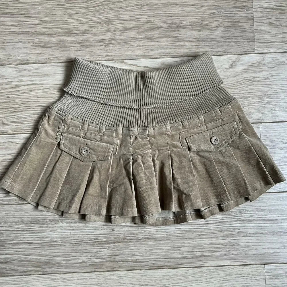 Y2K Vintage Khaki Raw Edge Cargo Skirt Harajuku Hottie Low Waist Mini Skirt Gothic Casual Cross Graphic Embroidery Short Skirt
