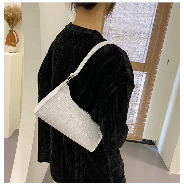 Fashion PU Leather Bags for Women Alligator Pattern Armpit Handbag Female Small Underarm Messenger Bag Purse Shoulder Handbags