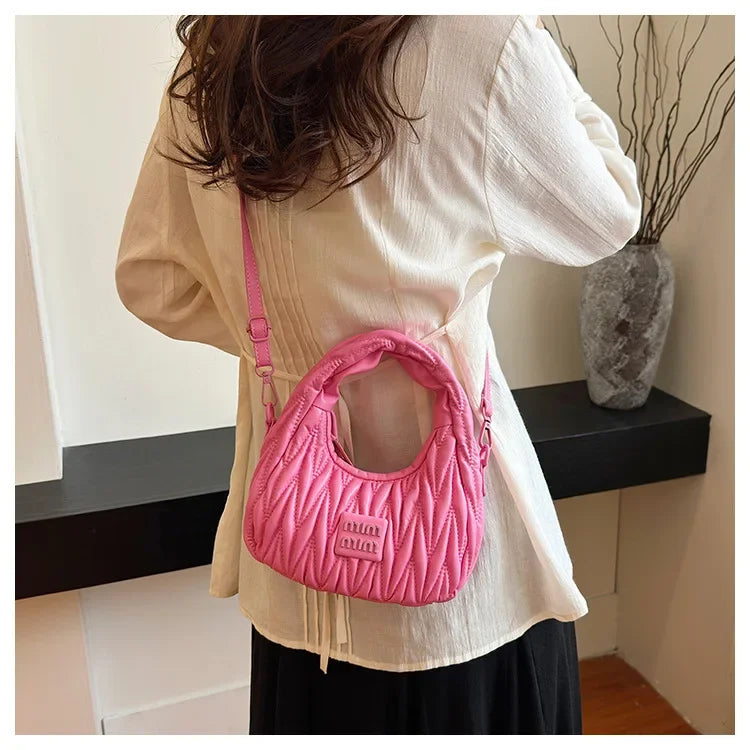 2025 New! Women's Niche Pleated Dumpling Bag – Mini Portable, Summer Trendy, Lightweight Fabric & Easy-Carry Messenger