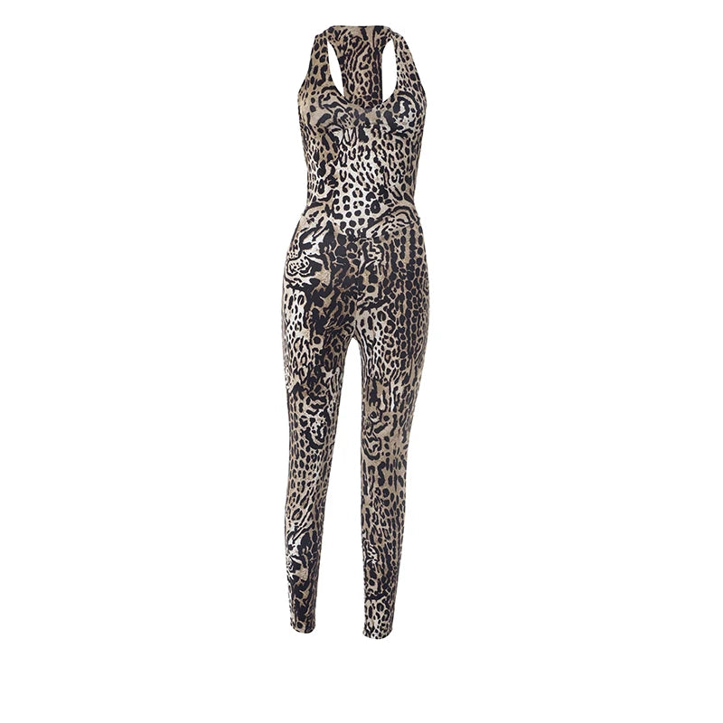 Weird Puss Leopard Print Jumpsuit Women Coquette Summer Trend Midnight Club Activity Sleeveless Fitness Stretch Workout Overalls