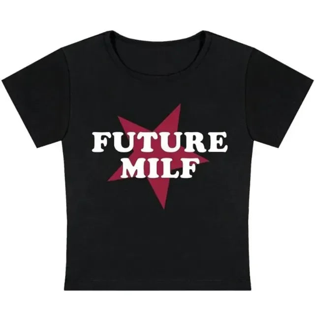 Summer Harajuku Y2k Streetwear With Exposed Navel Slim Fit Short Sleeved Sexy Party Future Milf Star Fashionable ladies T-shirt