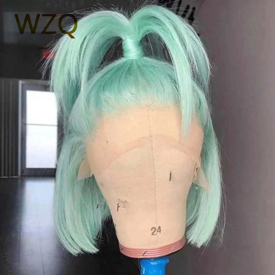 Straight Lace Front Wigs 180% HD Transparent Lace Frontal Wig Brazilian Remy Hair Wig 13x4 Mint Green Short Bob Wigs Human Hair