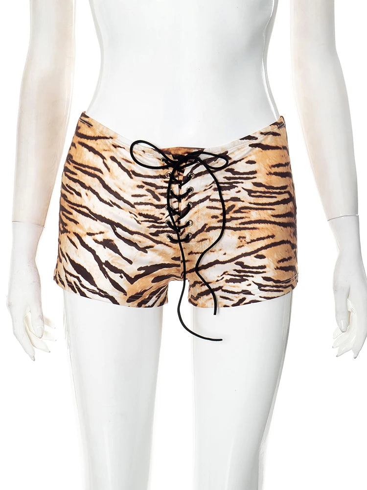 Weird Puss Tiger Stripes Fashion Mini Shorts Women Sexy Bandage Skinny Peach Hip Bottoms Hottie Midnight Hipster Party Outfits