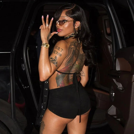 STYLISH LADY Lace Up Backless Tops 2025 Summer Women Halter Sleeveless Hollow Out Black Sexy Club Party Street Tees