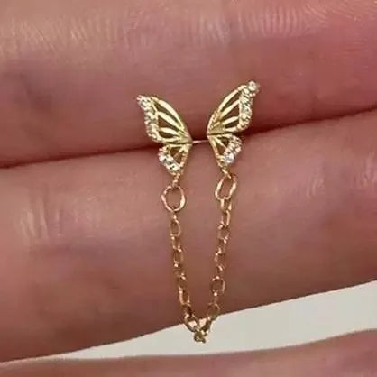 1PCS Pink Love Heart Chain Double Ear Hole 316L Stainless Steel Ear Bone Nail Y2K Fashion Hottie Earrings for Women Jewelry