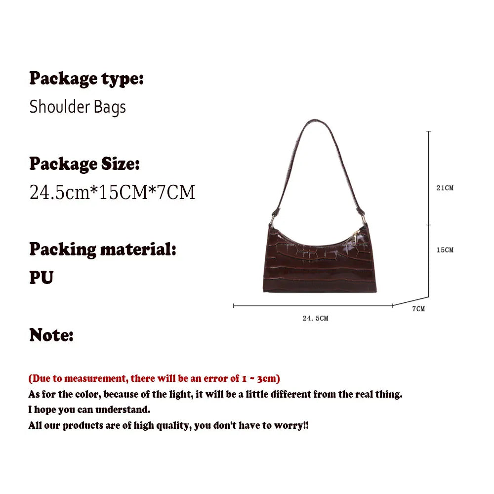 Fashion PU Leather Bags for Women Alligator Pattern Armpit Handbag Female Small Underarm Messenger Bag Purse Shoulder Handbags