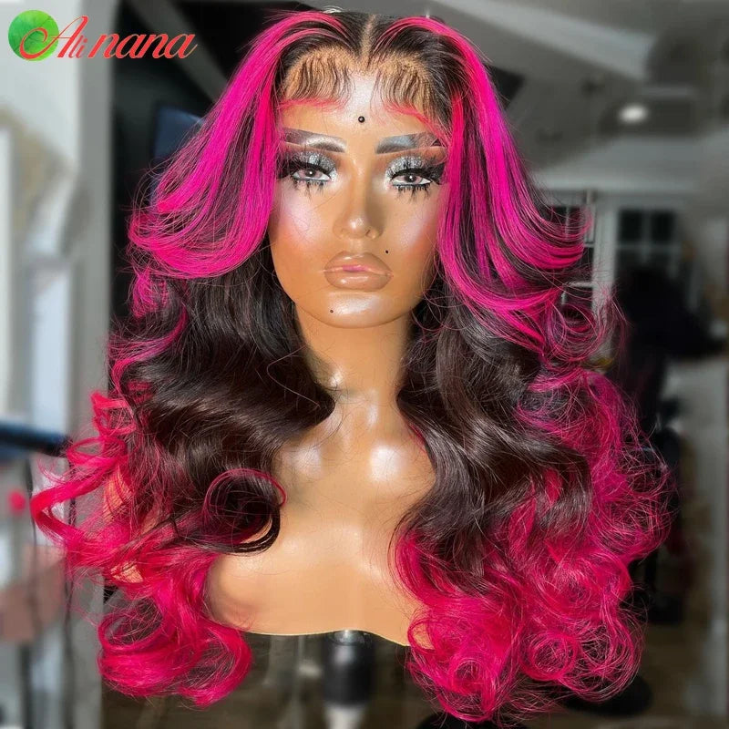Highlights Yellow Colored Body Wave Wig HD 13x6 Lace Frontal Wig Ombre Pink Pre-Plucked Remy 100% Human Hair Wig For Black Women