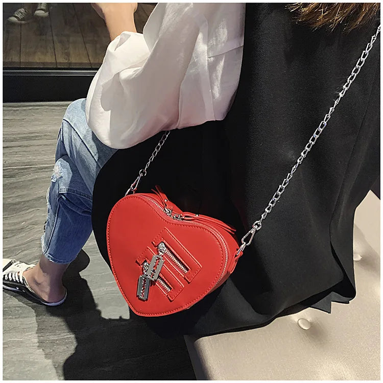Gothic Heart Blade Zipper Chain Crossbody Bags for Women Girl Casual Shoulder Purses Handbags Techwear Summer Wallet Goth