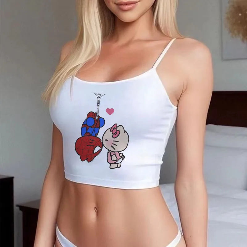 90s Sanrio Hello Kitty Tanks Camis Top Y2k Summer Sleeveless Crop Top Sexy Aesthetic Cute Casual Vintage Tank Top Women Clothes