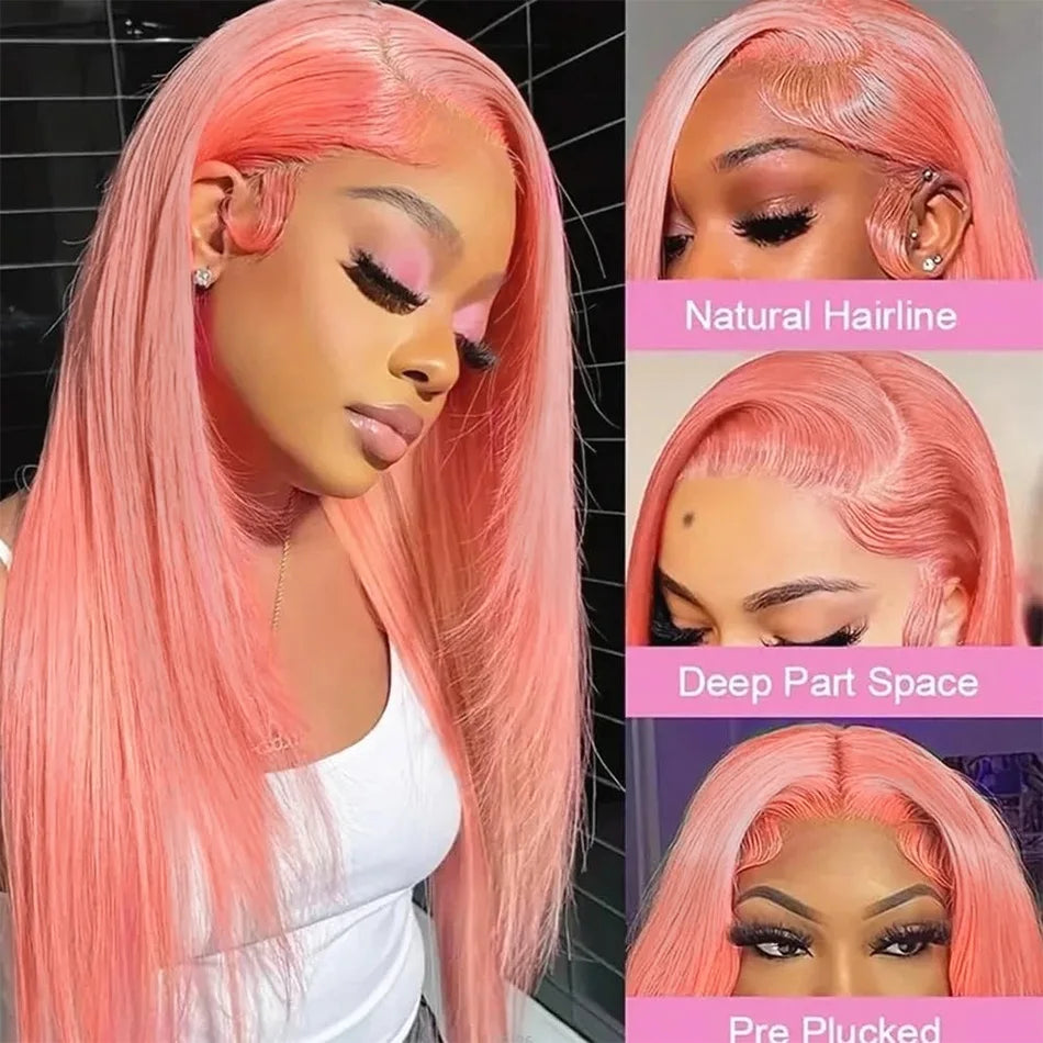 30 Inch Lace Front Wig Human Hair Pink Wig Straight Hd Lace Frontal Wig 13X6 Wig Humain Hair For Women Perruques Cheveux Humains