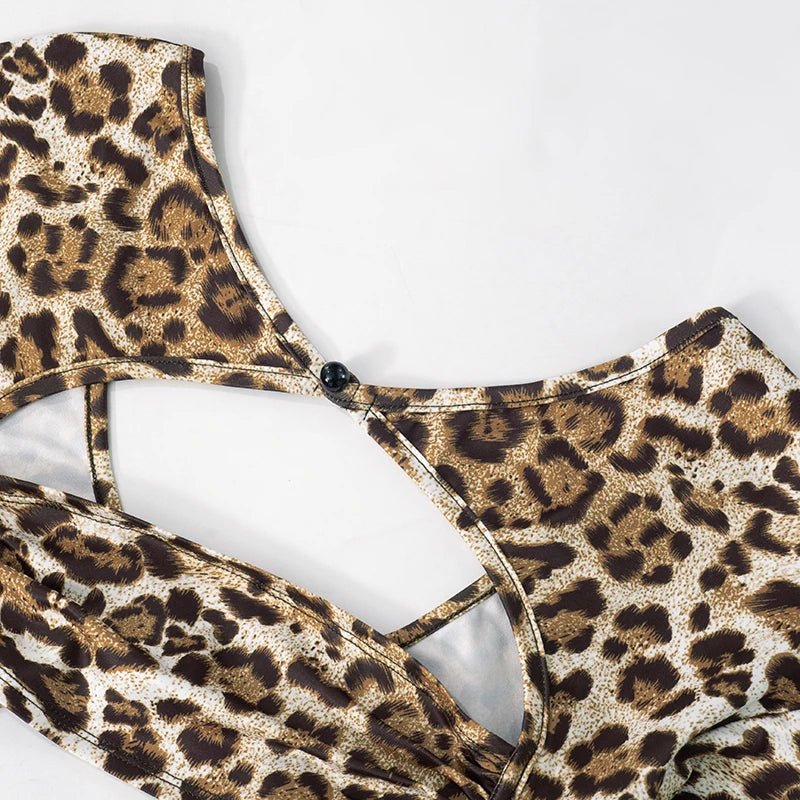 Weird Puss Leopard Print Jumpsuit Women Wild Hollow Low-Neck Sexy Skinny Full Sleeve Peach Hip Midnight Party Overalls Clubwear