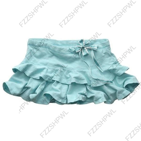 Blue Plaid Lace-up Bow Decorate Kawaii Bikini Sets Halter Striped Bra Underwears Y2k Swimsuits Lolita Bathing Suit Girls