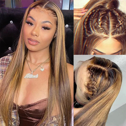 Highlight Bone Straight Human Hair Lace Front Wigs Blonde Ombre Colored Brazilian 13X6 Lace Frontal Wigs For Women Pre Plucked