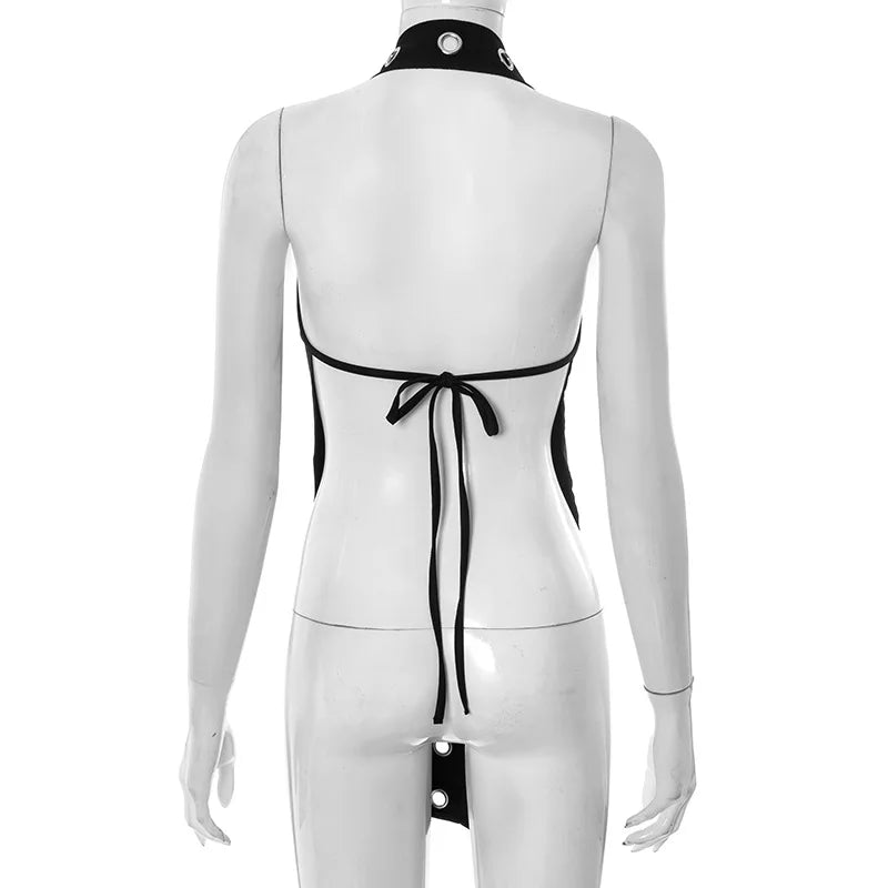 STYLISH LADY Lace Up Backless Tops 2025 Summer Women Halter Sleeveless Hollow Out Black Sexy Club Party Street Tees