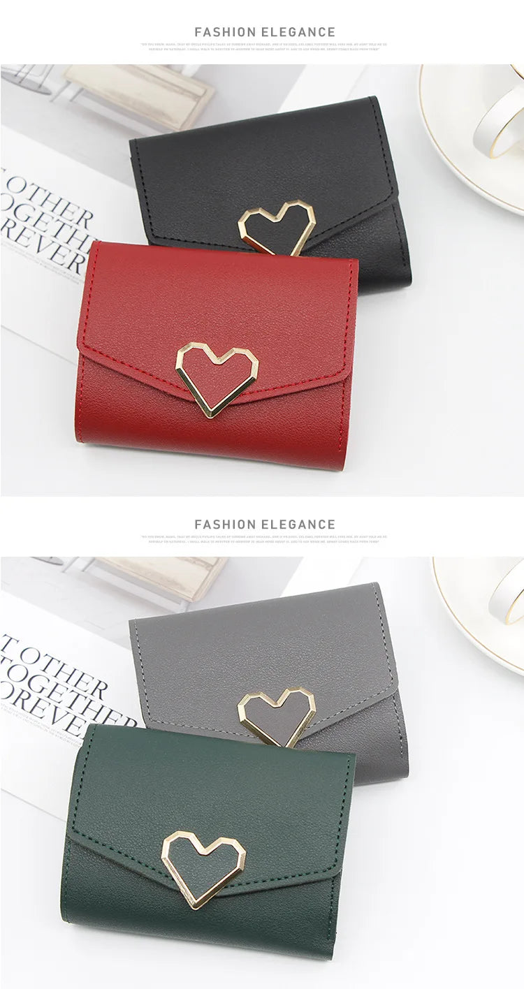 Korean version women wallet short heart-shaped three fold women's wallet multi card slot card bag zero wallet purses for women
