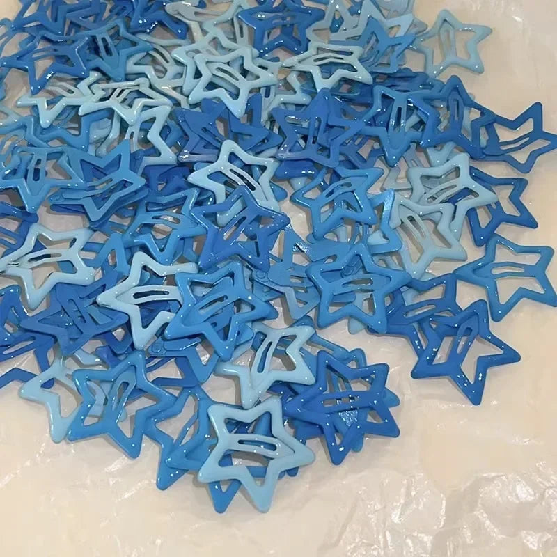 10/50pcs Colorful Kawaii Star Barrettes Y2K Sweet Girls BB Solid Star Hairclips Metal Snap Clip, Hair Jewelry Gifts