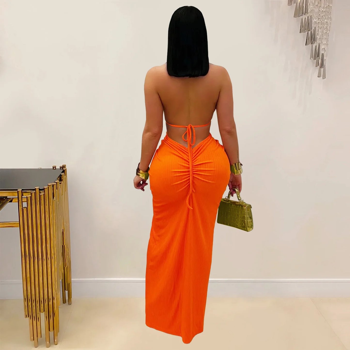 Weird Puss Sexy Plait Dress Women Summer Peach Buttocks Backless Sleeveless Split Hollow Midnight Party Clubwear Maxi Bodycon