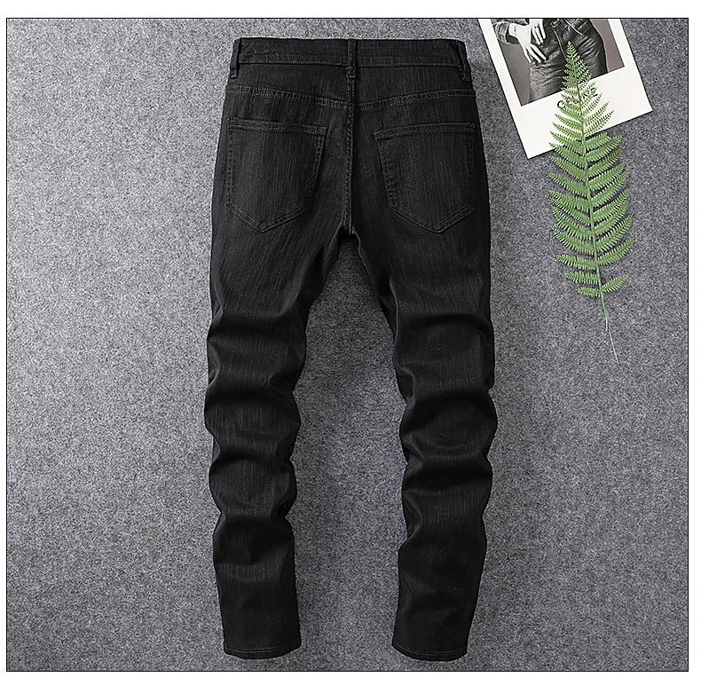 2024 spring and summer hot selling men's white distressed hot drilling jeans slim fit stylish American high street trendy jeans