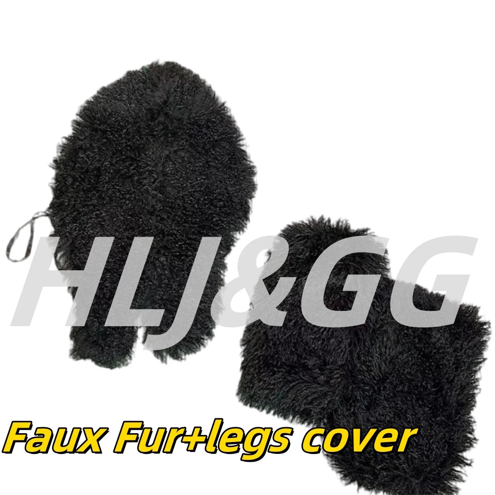 HLJ&GG Trend Y2K Two Piece Sets Women Fur Feather Halter Waistcoat Fashion Backless Lace Up Legs Cover Streetwear Clothing 2025