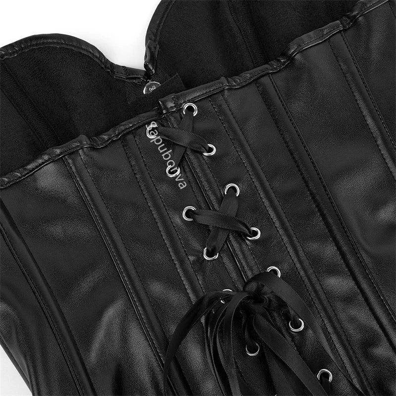 Corset Leather Zipper Plus Size Top Pirate Bustier Overbust Lingerie Burlesque Costumes Lace Up Sexy Women Black Red Green