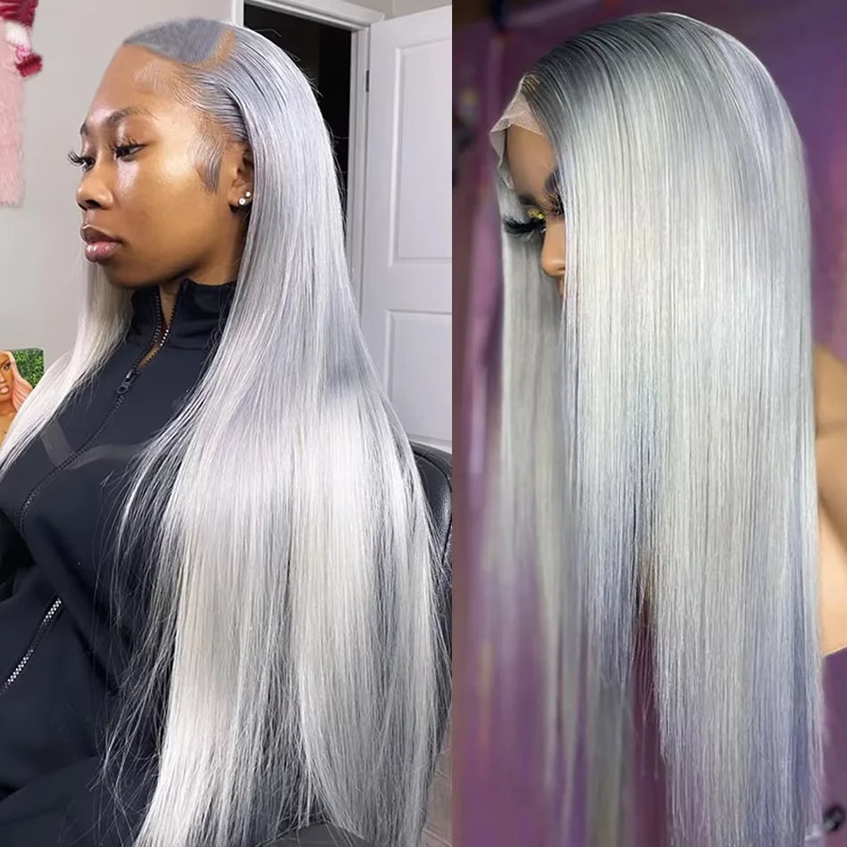 100% Vietnamese Silver Grey Lace Front Wig Human Hair Lace Frontal Wig Body Wave 13x4 HD Lace Platinum Blonde Colored Gray Wigs
