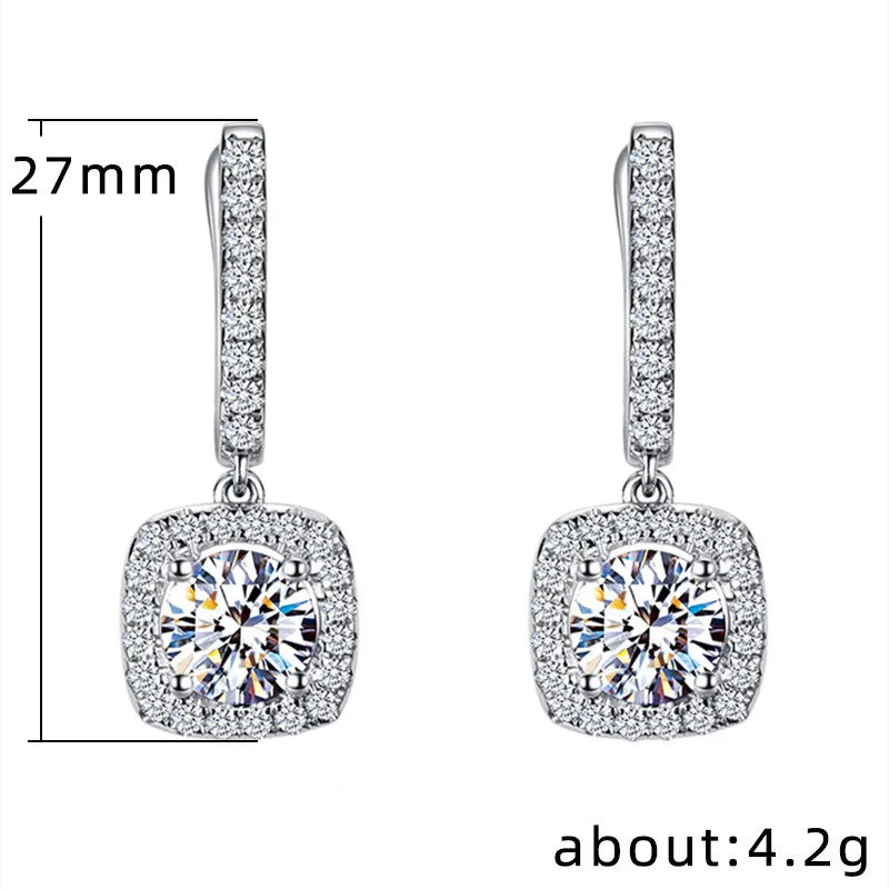 925 Sterling Silver Trendy Square Shape Drop Earrings Brilliant Bridal Engagement Wedding Jewelry Elegant Female Dangle Earring