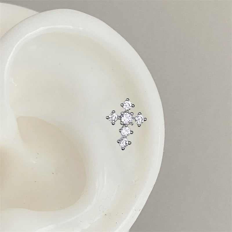 1 PCS New Fashion Cute Pink Zircon Crystal Ear Bone Nail 316L Medical Titanium Steel Earrings for Women Y2K Punk Jewelry