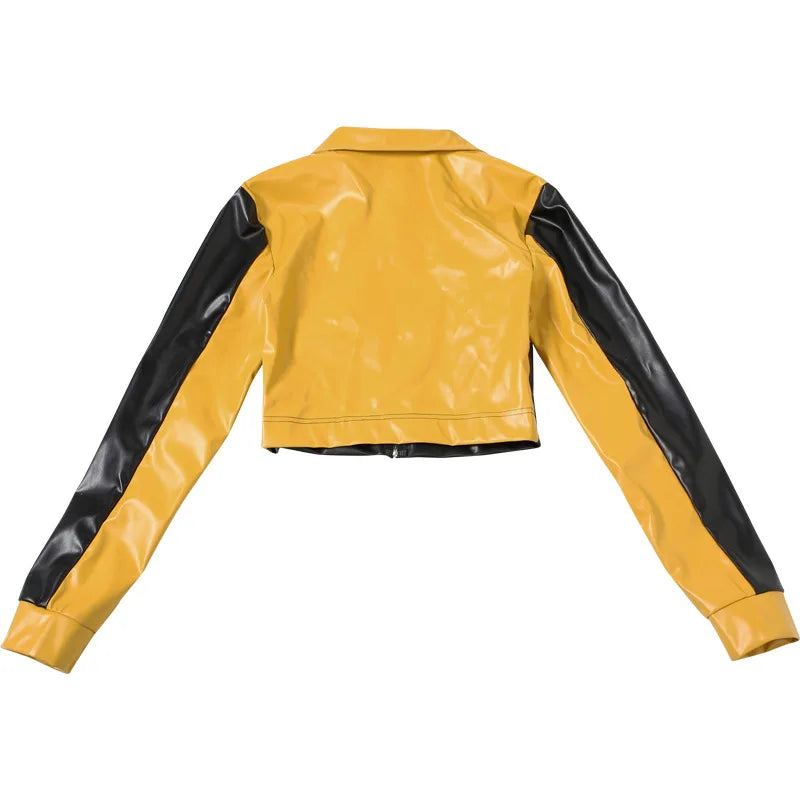 HLJ&GG Trendy Women's Outfits Women Leather Punk Letter Embroidery Crop Jacket And Button Shorts Two Piece Sets Y2K Streetwear