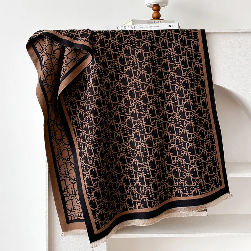 New Letter Design Winter Warm Cashmere Jacquard Scarves High Quality Women Thicken Wrap Shawl Ladies Wool Pashmina Scarf