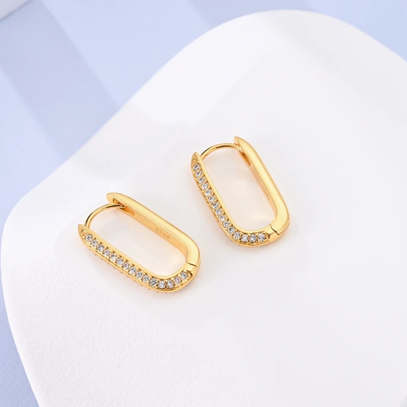 Fashion Gold ladies Hoop Earring 925 Sterling Silver Sparkling Zircon Round Ear Stud Earrings Fine Jewelry Lover Anniversary Gift