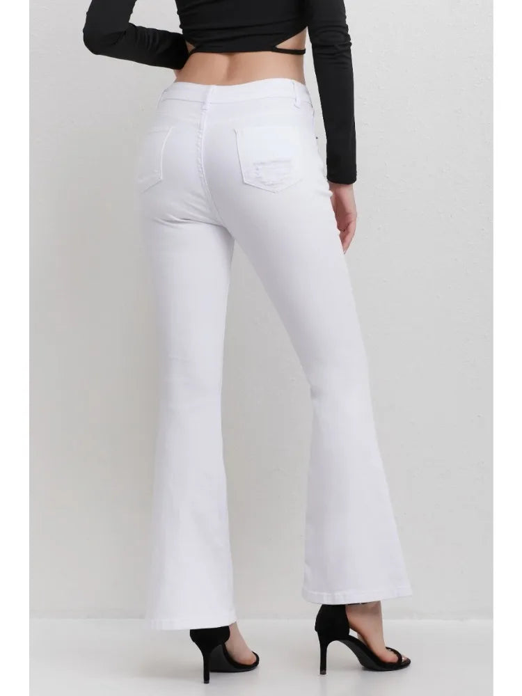 Ladies White jeans, Trousers High waisted Distressed Flare Leg Fashionable Jeans Street style Outfit