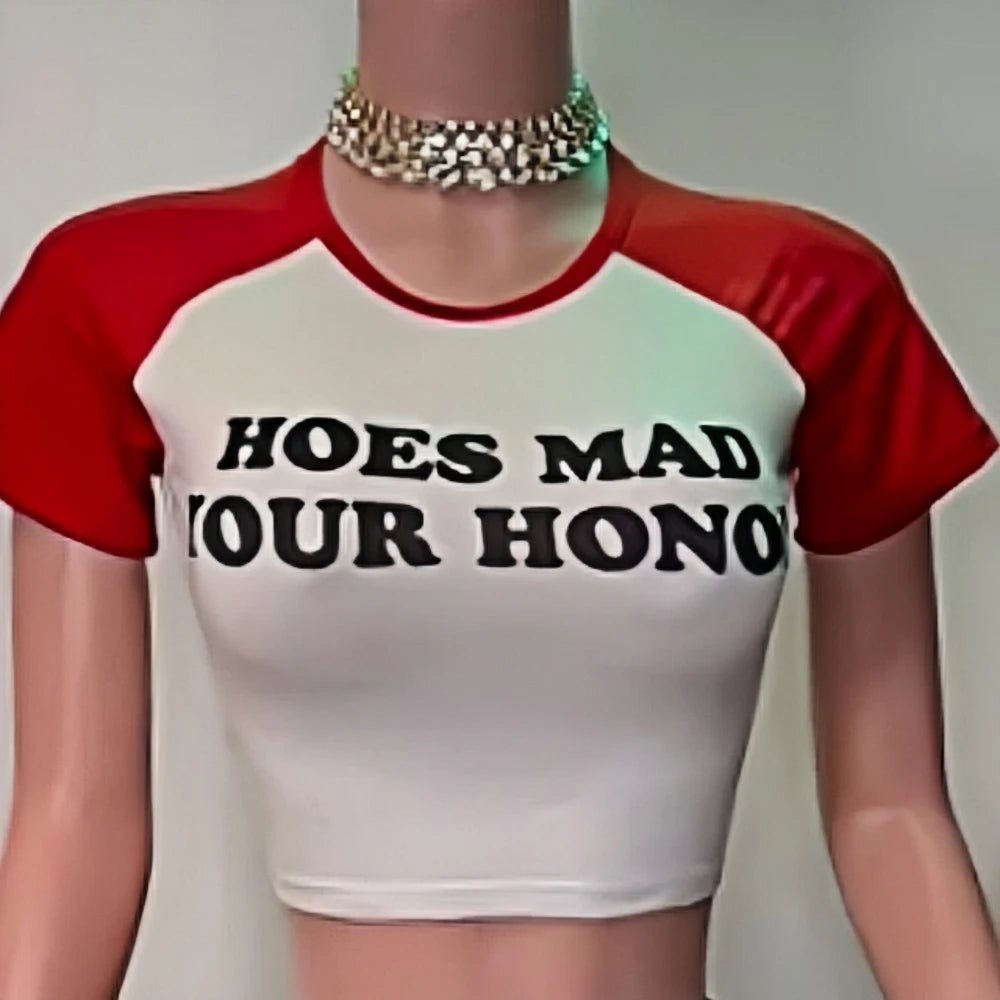HLJ&GG Y2K Fashion Letter Print Slim Tshirts Two Piece Sets Women Round Neck Short Sleeve Top And Leopard Sequin Shorts Outfits