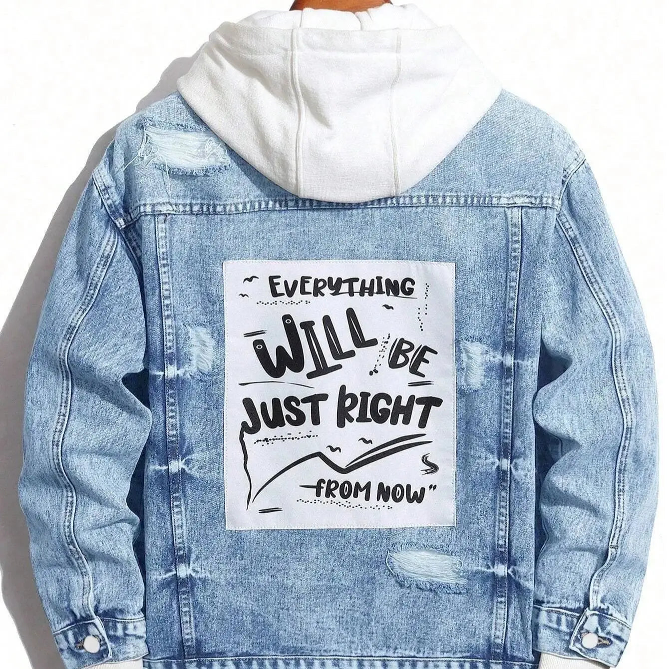 1PC Men's Four Seasons Hot Style Letter Stone Washed Light Blue Flight Jacket Daily American Street Casual Denim Jacket