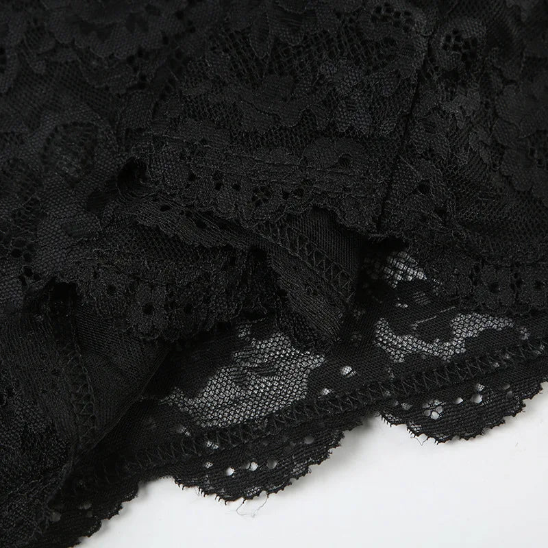 Weird Puss Y2K Party Lace Patchwork Dress Women Sexy 2025 Summer Trend Sleeveless Low-Neck Stretch Midnight Clubwear Bodycon