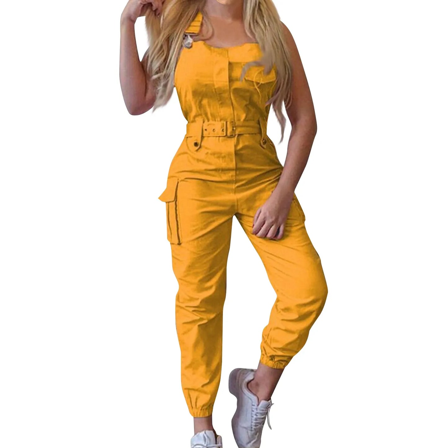 Lady's Fashion Clasp Pocket Cargo Romper Jumpsuits, Casual Jumpsuit Summer