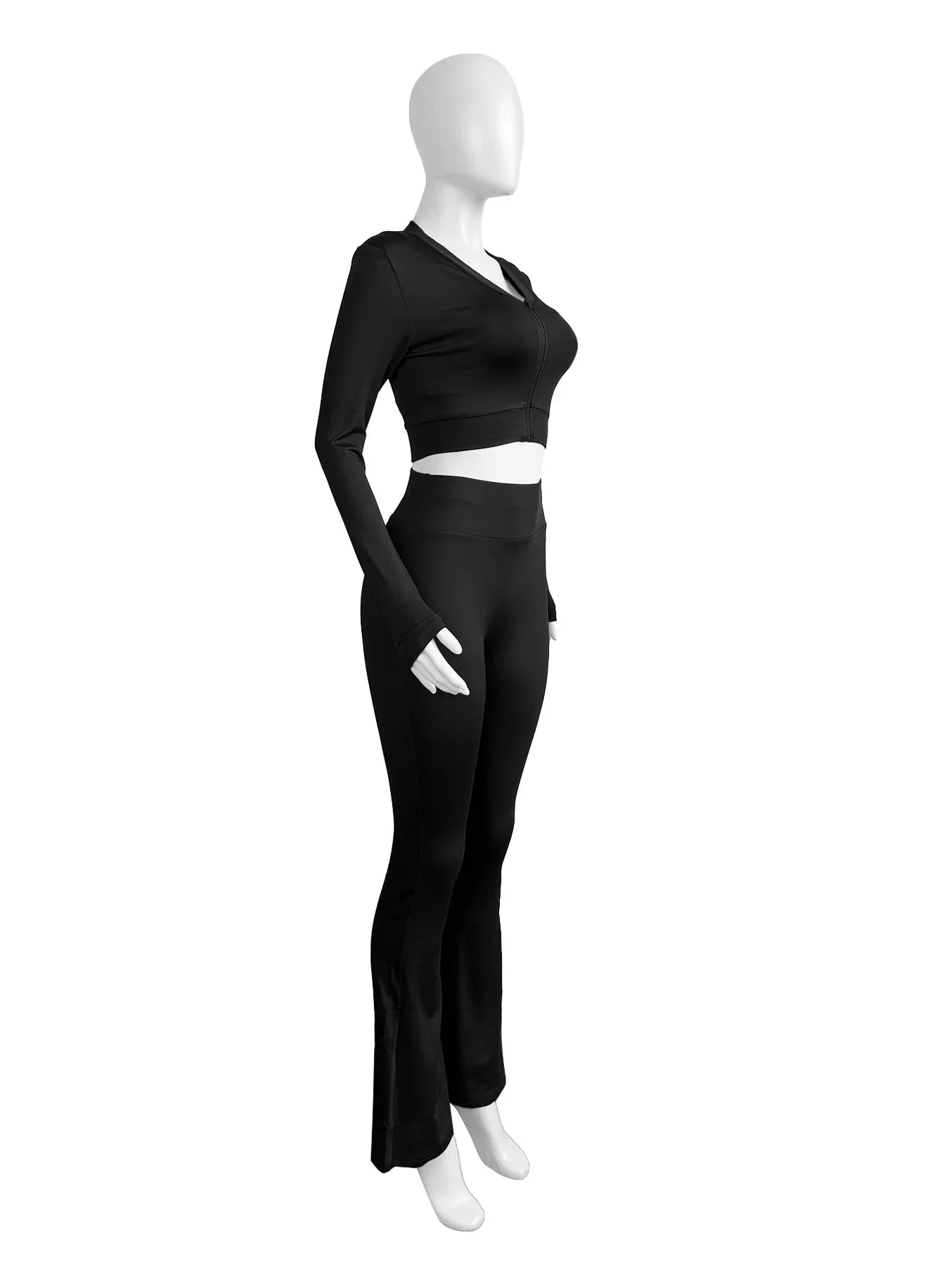 HLJ&GG Casual Solid Bodycon 3 Piece Sets Outfit Women Slim Crop Tops + High Waist Flare Pants Long Sleeves Coats Tracksuits 2024