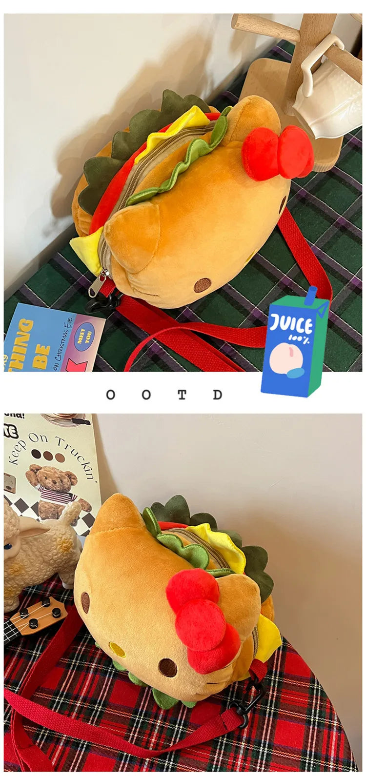Hello Kitty Kawaii Hamburger Plush Mini Crossbody Bag Adorable Shoulder Purse for Teen Girls Kawaii Fashion Shoulder Bagfor Girl