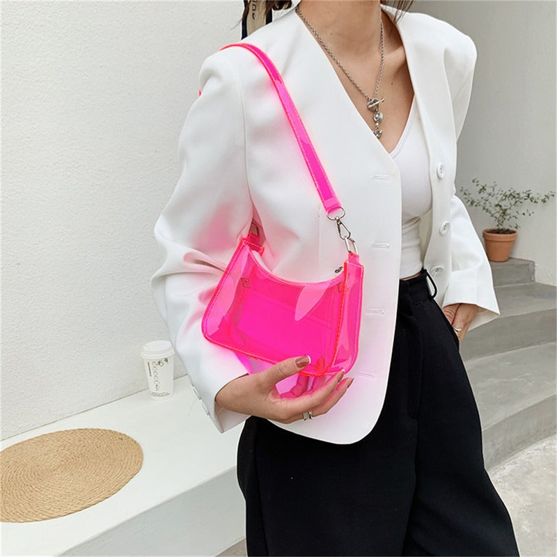 Clear Jelly Shoulder Bag For Women, Y2K Small Zipper Underarm Purses & Fashion Handbag