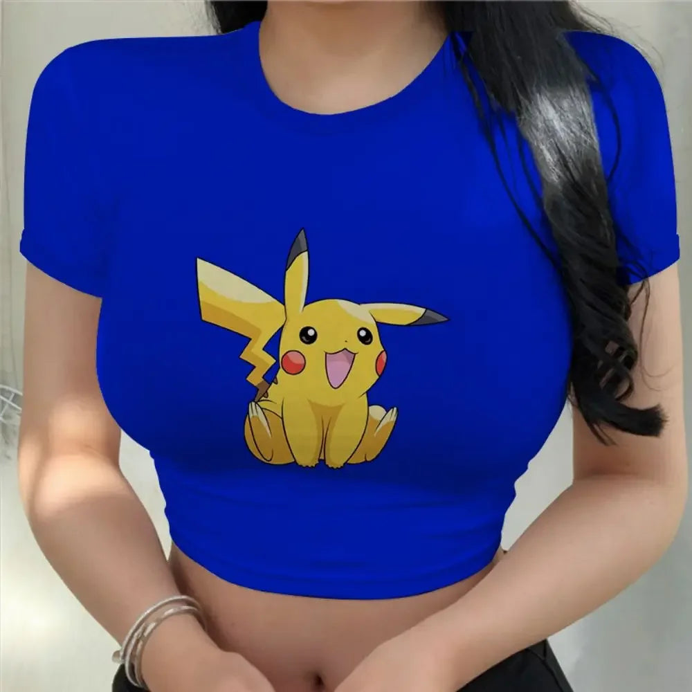 Kawaii Girls Clothes Pikachus Crop Top Women Anime T-shir T Shirt New Girls Fashion Sexy Harajuku Hello Kitty Clothing Tops
