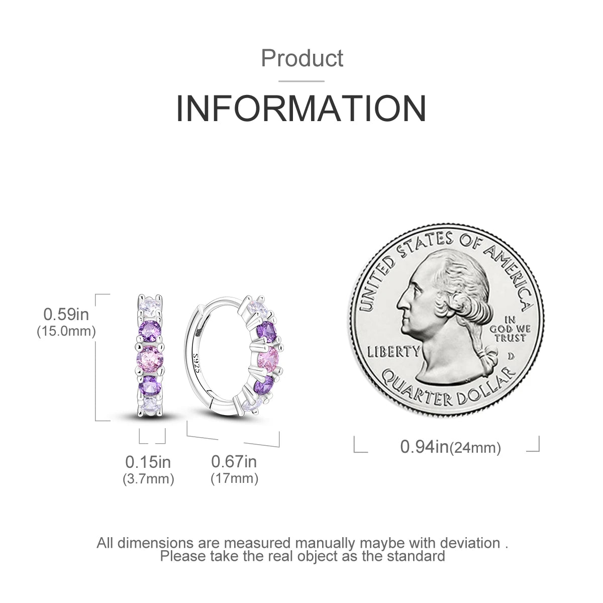 Orstarry 925 Sterling Silver Pink Purple Gradient Earrings Jewelry Hoop Earrings For Women Jewelry Birthday Party Trendy Gifts