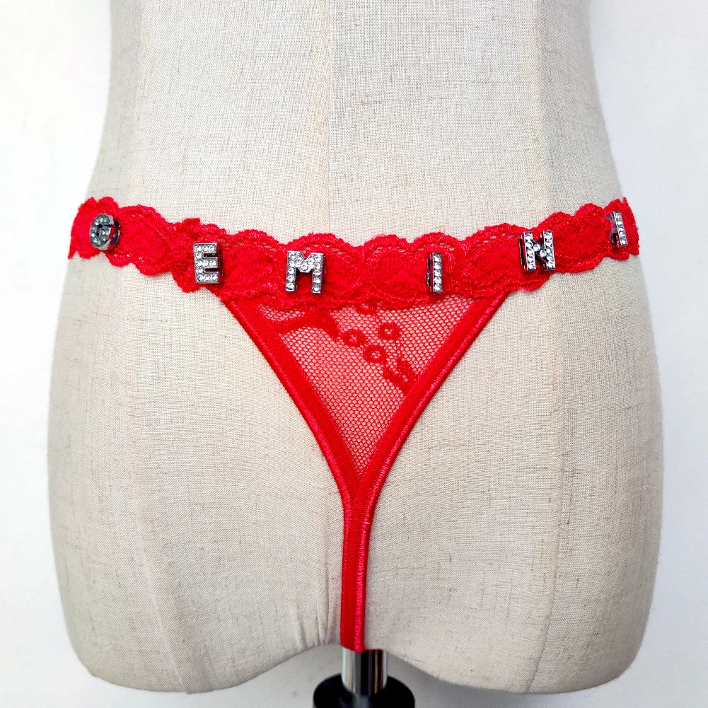 Customize Shine Crystal Name Letter Waist Chain Body Jewelry Women Sexy Lace G-String Panties Girl Valentine's Day Gift