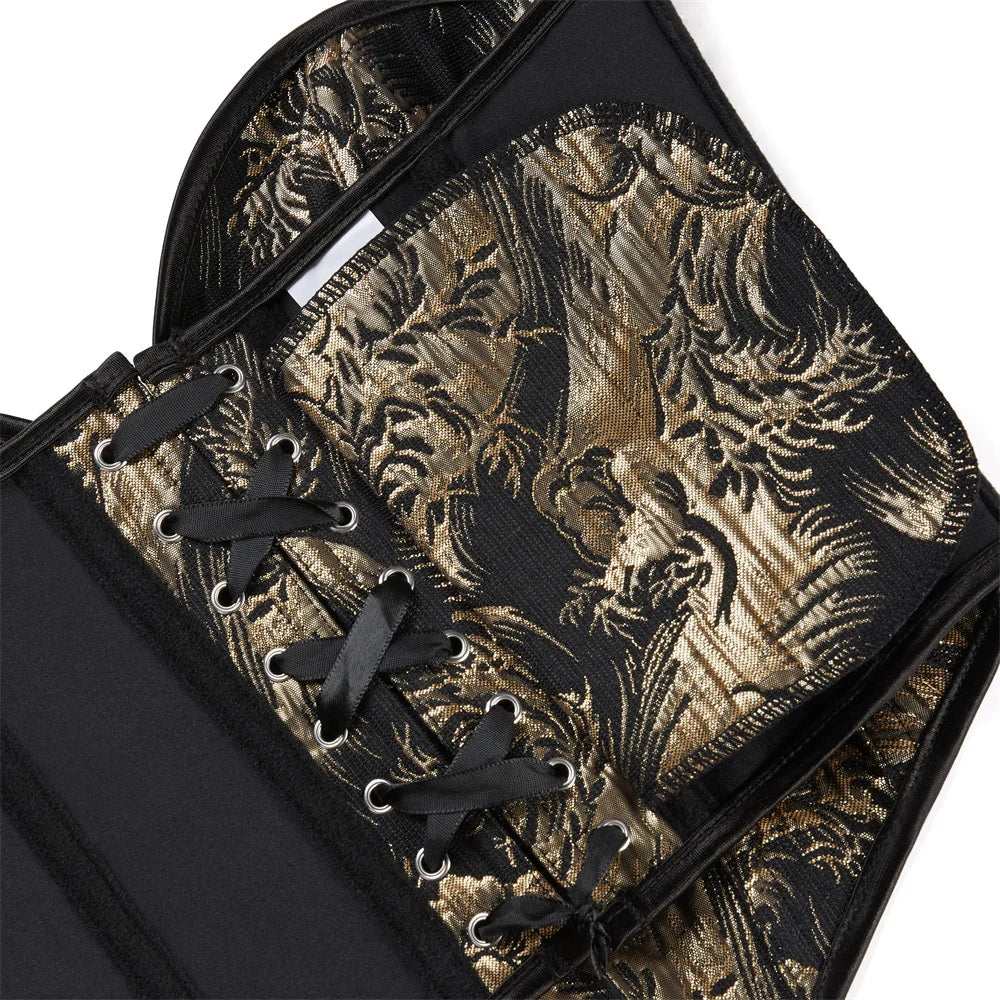 Sexy Women Overbust Corsets Crop Tops Golden Printed Bustiers Lace Up Body Shaper Lingerie Gothic Corselet