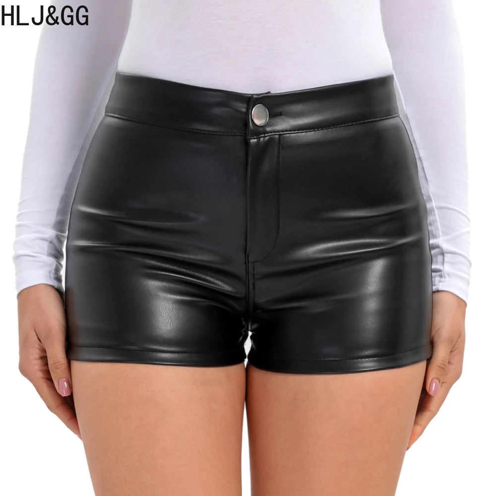 HLJ&GG Sexy Sequin Butterfly Tie Bra Vest Two Piece Sets Women Lace Up Sleeveless Backless Crop Top And Leather Shorts Outfits
