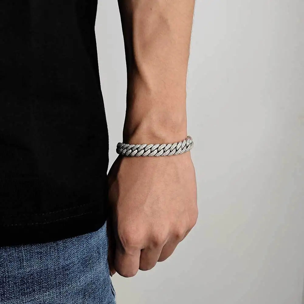 Rapper Chain Hip Hop Accessories Male 10mm Double Row Zircon Bubble Cuban Personality Men