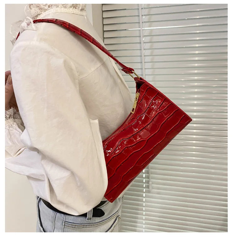 Fashion PU Leather Bags for Women Alligator Pattern Armpit Handbag Female Small Underarm Messenger Bag Purse Shoulder Handbags