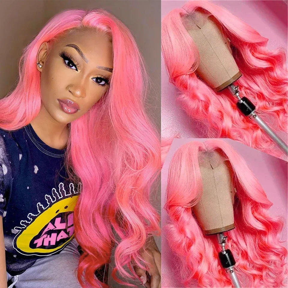 30 40 inch Pink hd lace frontal wig 13x6 human hair Brazilian Colored body wave Frontal Wigs 13x4 For Women choice wigs on clear