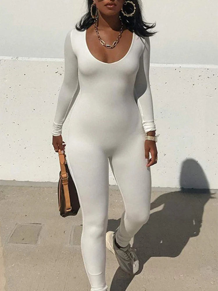 2024 Spring and Summer New Women's Jumpsuit Long Sleeve Solid Color Skinny Jumpsuit Fashion Sports Fitness Jumpsuit Pullover